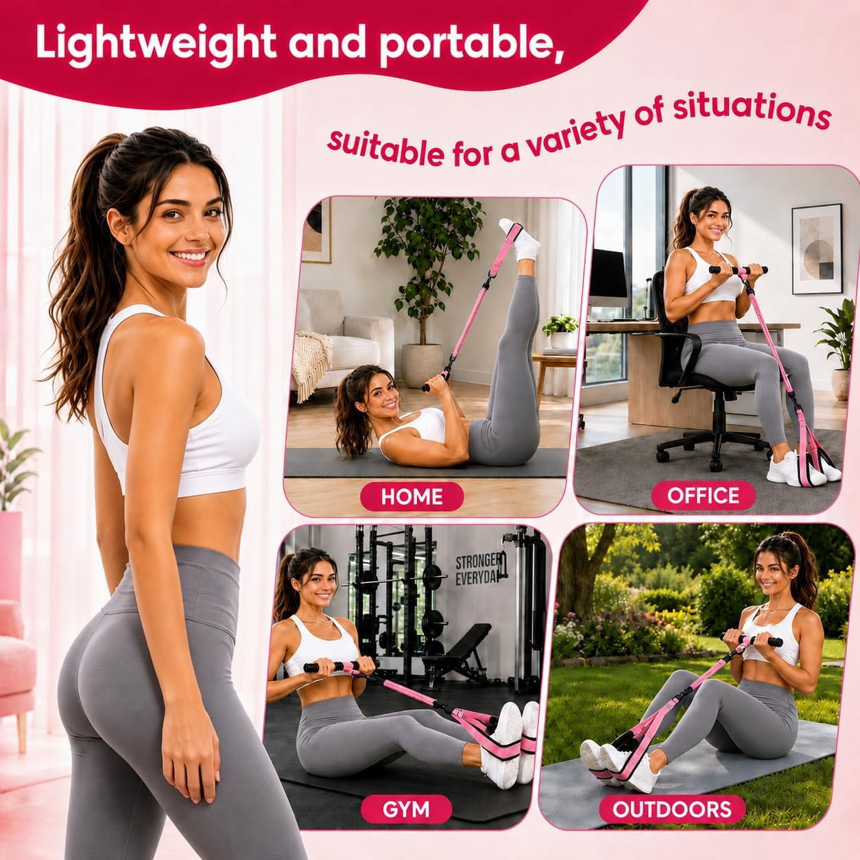 Multifunction Pedal Resistance Band with Handles, 4 Bands Set (30/30/30/40LB) Adjustable Full Body Workout Equipment for Home Gym