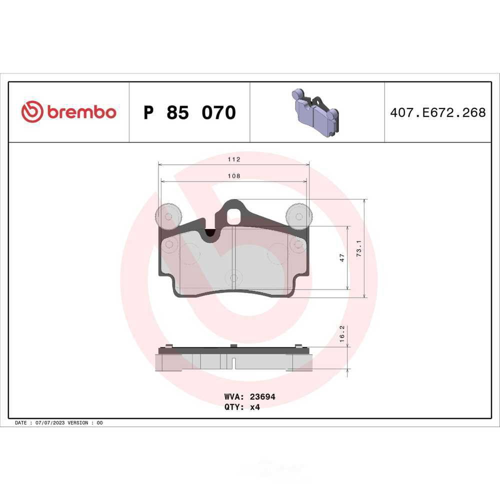Brembo P85070 PRIME Low-Met Brake Pad Set