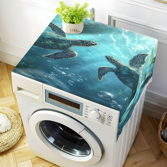 WOBOGO Sea Turtle Playing Figure Washing Machine Cloth Dryer Refrigerator Top Cover Protective Non-Slip Mat For Kitchen Laundry
