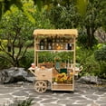 thumbnail image 6 of Vintiquewise Versatile Multi-Tier Shelves Wooden Rolling Cart - Perfect for Festival, Event Stand, Food Tasting Table, Garden Floral Display Rack, & Home Decor with Straw Roof and 2 Wood Wheels, 6 of 7