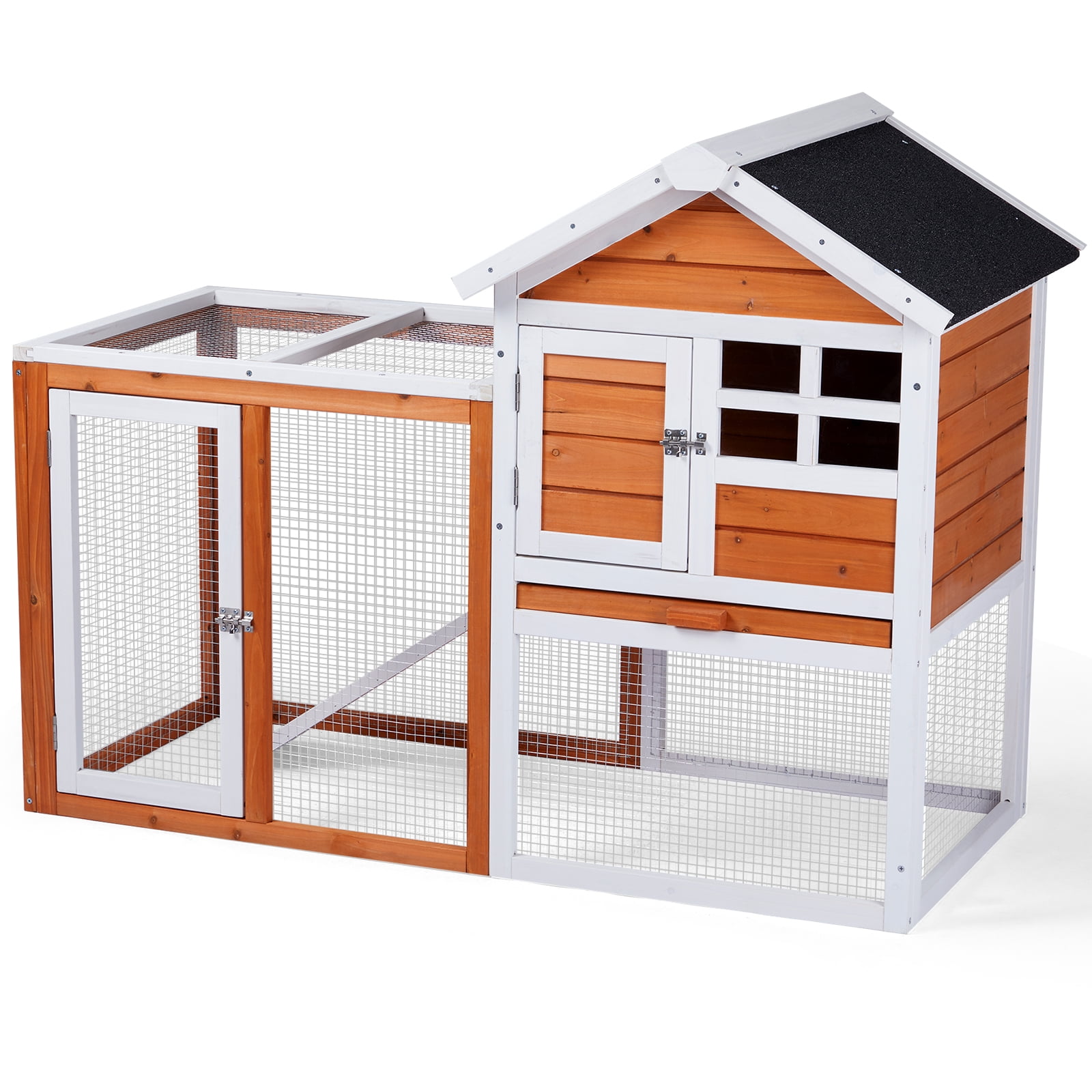 Zimtown 48" Wooden Rabbit Hutch w/ Run, Removable Tray, Waterproof Roof for Rabbits Chickens, Orange