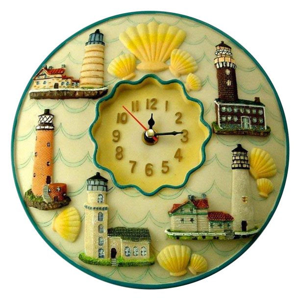 Lighthouses Clock, 8” Round, 3D Polystone Lighthouses Wall Decor For