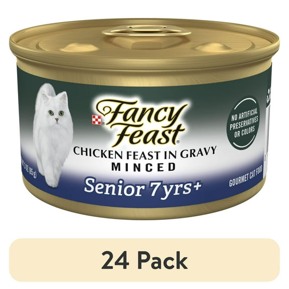 (24 pack) Purina Fancy Feast Senior Classic Pate Wet Cat Food, Minced Chicken in Gravy, 3 oz Cans