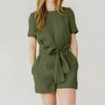 thumbnail image 2 of Kureaily Women Short Sleeve Suit Solid Pocket Casual Jumpsuit With Belt Loose Lounge Trousers, 2 of 4