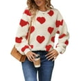 thumbnail image 2 of Women'S Plush Heart Print Loose Long Sleeve Round Neck Pullover Sweatshirt Fall Winter Outfits Red Love Heart XXL, 2 of 8