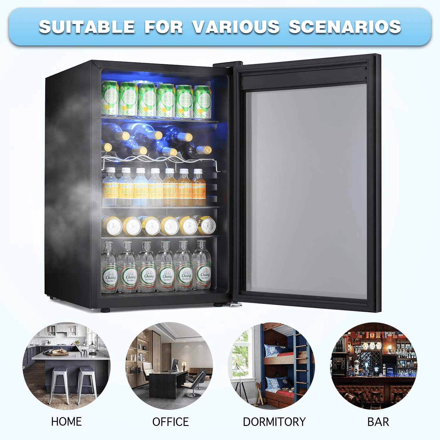 YUKOOL 37 Bottle/145 Can Mini Beverage Refrigerator, Freestanding Wine Cooler with Touch Button, Adjustable Wine Rack, 4.4cu.ft