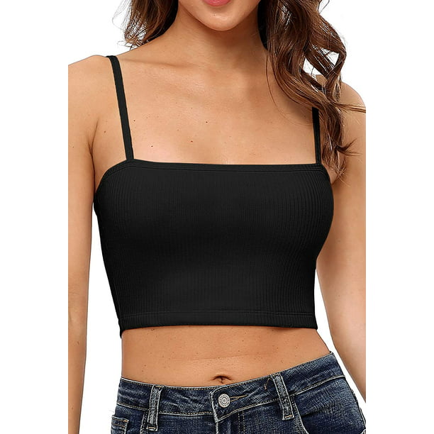 Charmo Women's Ribbed Crop Top Adjustable Spaghetti Straps Cami