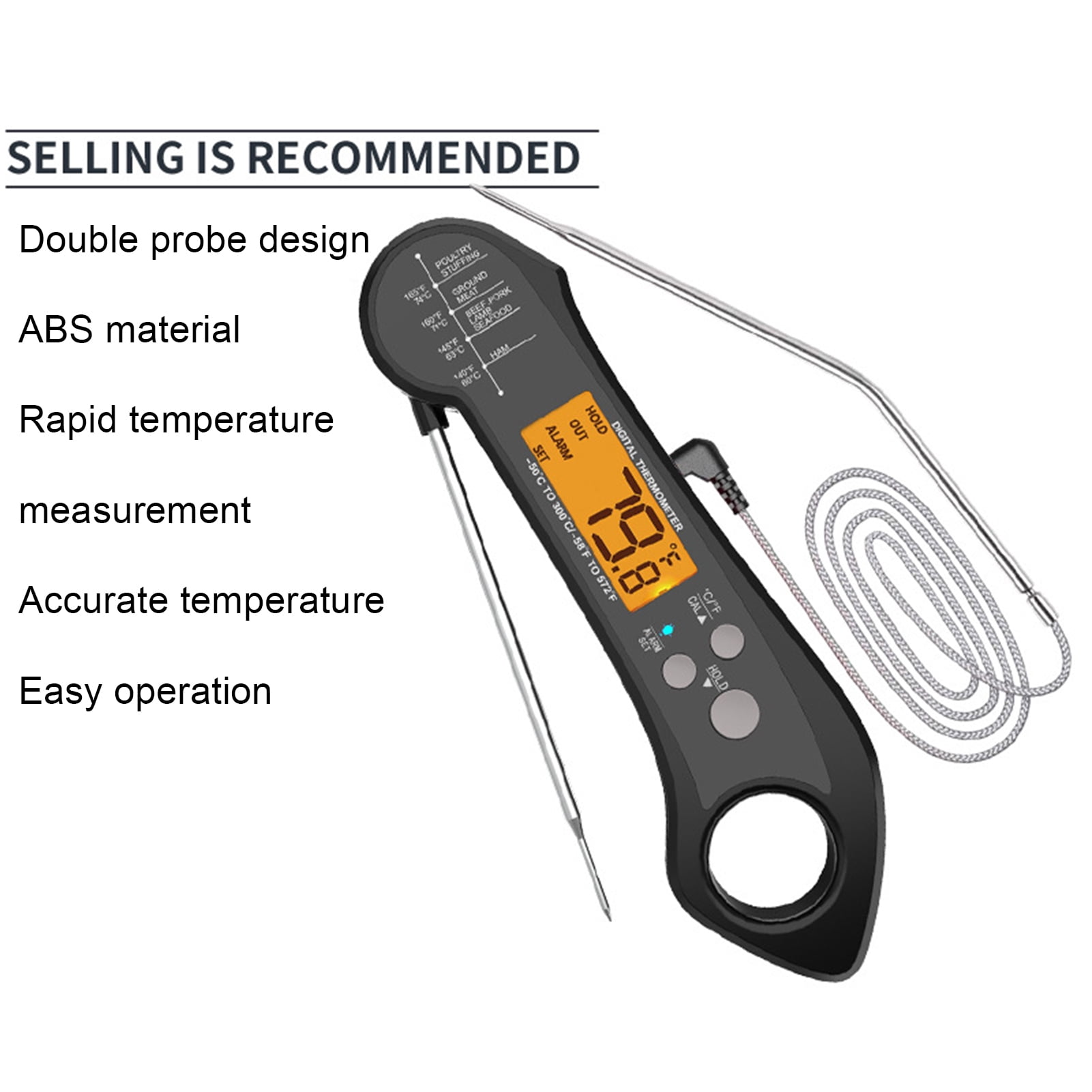 AYYUFE Cooking Thermometer Waterproof Double Probe ABS Clear Digital Display Meat Thermometer Kitchen