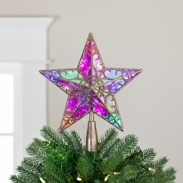 LED Lighted Iridescent Star Christmas Tree Topper - 11" - Champagne - Multicolor Lights