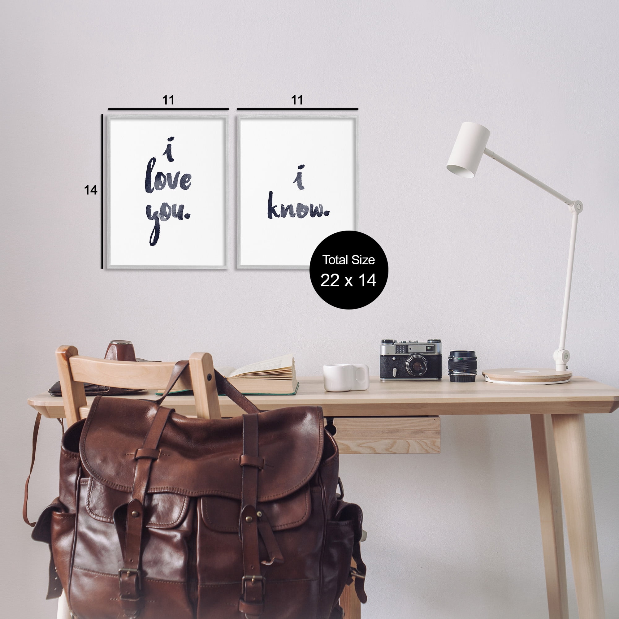 Stupell Industries Glam I Love You Phrase Inspirational Painting Gray Framed Art Print Wall Art, 11 x 14, Set of 2