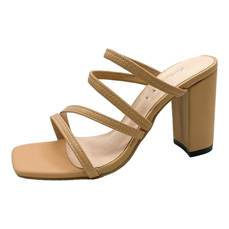

WEAIXIMIUNG Sandals Women Wedge Low Heel Women Sandals Fashion Simple Solid Summer New Pattern Retro Square Toe Open Toe Comfortable Square Heel Thick Heel Versatile Casual Shoes 42 Beige