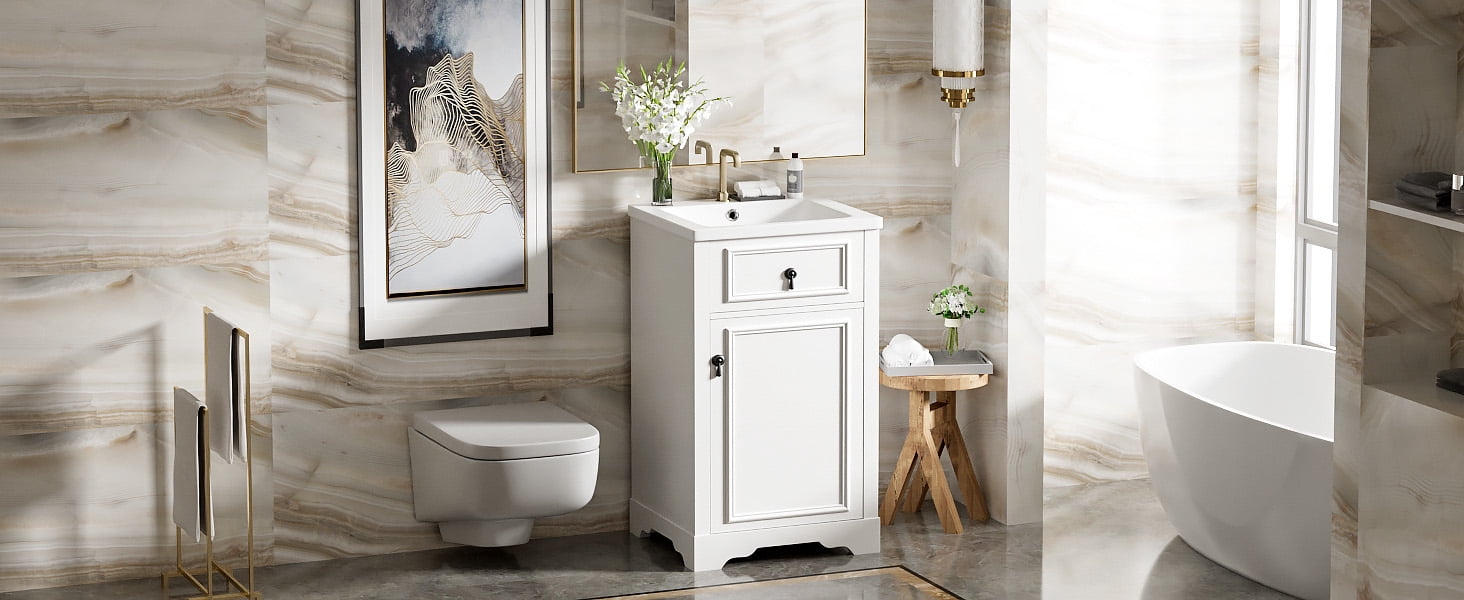 MAYEERTY 20" Bathroom Vanity - With Ceramic Sink, Soft-Close Door & Adjustable Shelf, Small-Space Organizer