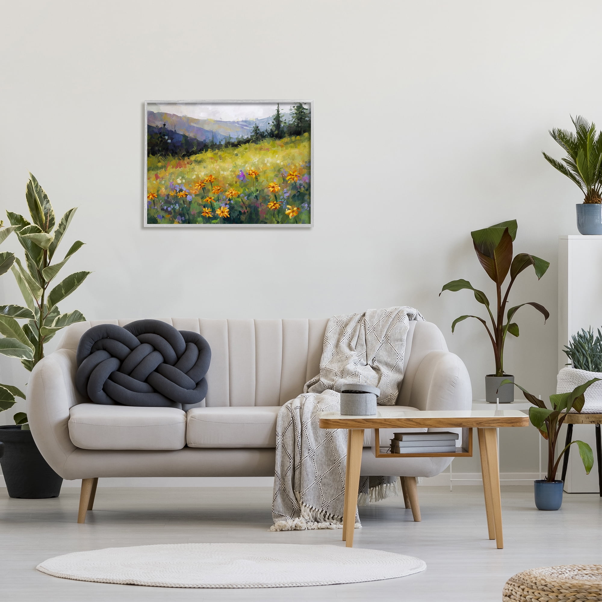 Stupell Industries Flower Meadow Painting Landscape Painting Gray Framed Art Print Wall Art, 30 x 24