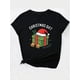 thumbnail image 4 of Festive Christmas Gift Graphic T-Shirt - 100% Polyester Casual Crew Neck Tee with Medium Stretch - Seasonal Santa Hat & Green Present Design - Women's Spring/Summer/Fall Top, 4 of 7