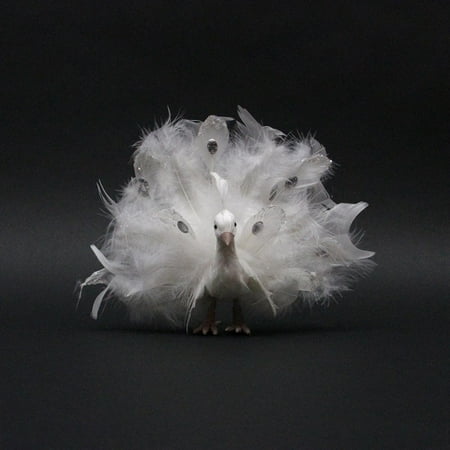 9" White Regal Peacock Bird with Open Tail Feathers ...