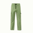 thumbnail image 6 of Boys Cotton Uniform Cargo Pants Baggy Elastic Waist Drawstring Casual School Athletic Joggers Fashion Wide Leg Trousers with Multi Pockets Green 10-11Years, 6 of 8