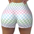 thumbnail image 2 of Goofa Colorful Checkerboard Printed Workout Shorts Women Seamless Scrunch Butt Lifting High Waisted Gym Booty Shorts Elastic Workout Shorts-X-Large, 2 of 8