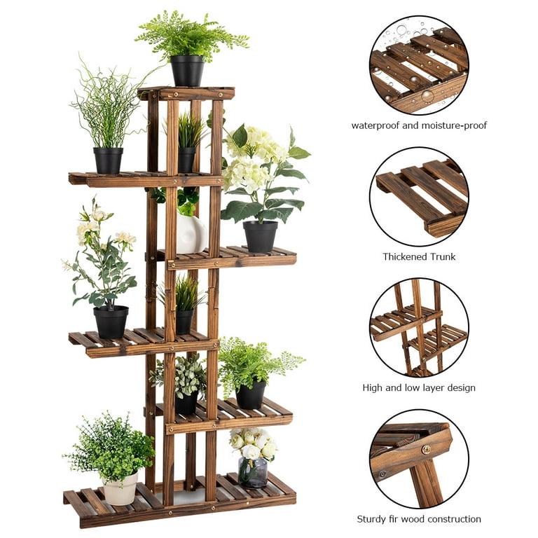 MoNiBloom 3 Layers Trapezoidal Bamboo Wood Tall Plant Pot Holder