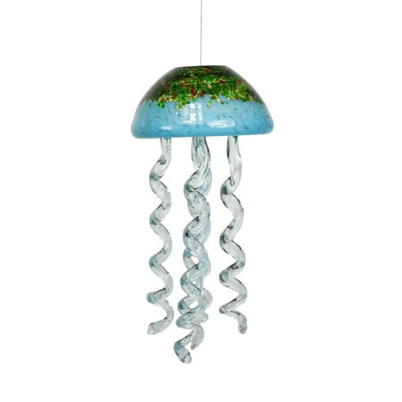Alpine Turquoise Glass Hanging Jellyfish Windchimes, 12 Inch (Best Places To Travel In December Alone)