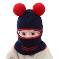 thumbnail image 1 of Qarigey Gorros de invierno con pompón para niños, gorros modernos y acogedores para niños y niñas, gorro bonito tejido para bebé Sombreros Azul oscuro, 1 of 6