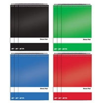 Spiral Steno Pads, 12 Pack, 6 x 9 inches, 80 Sheets, White Paper, Gregg Rule, by Better Office Products, Assorted Solid Colors (Red, Black, Blue, Green), 12 Pack