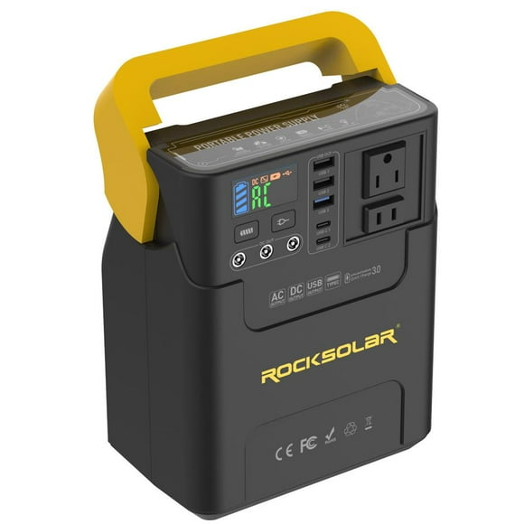 ROCKSOLAR Adventurer 100W 133.2Wh Portable Power Station - Lithium Battery and Solar Generator with 120V AC, 12V DC, multiple USB, USB C outlets