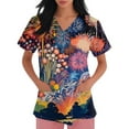thumbnail image 6 of Garbnen Happy New Year Print Scrub Tops Women Stretchy Plus Size Stretch V Neck Short Sleeve Shirts Women Xmas Valentine's Day Holiday Prints Nurse Working Uniforms, 6 of 6