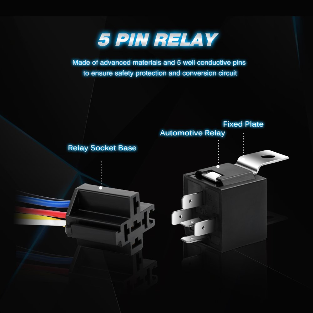 Nilight Automotive Wiring Kit with Relays, Inline Fuse Holder and 16AWG Wire, 12V Relay and Wiring Set for Trucks, Pickups, SUVs and RVs