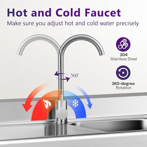 Stainless Steel Utility Sink Freestanding Single Bowl Laundry Sink With Hot/Cold Stainless Faucet Workbench & Storage Stainless Steel Sink for Kitchen and Bathroom Farmhouse Style 47x20x37inch