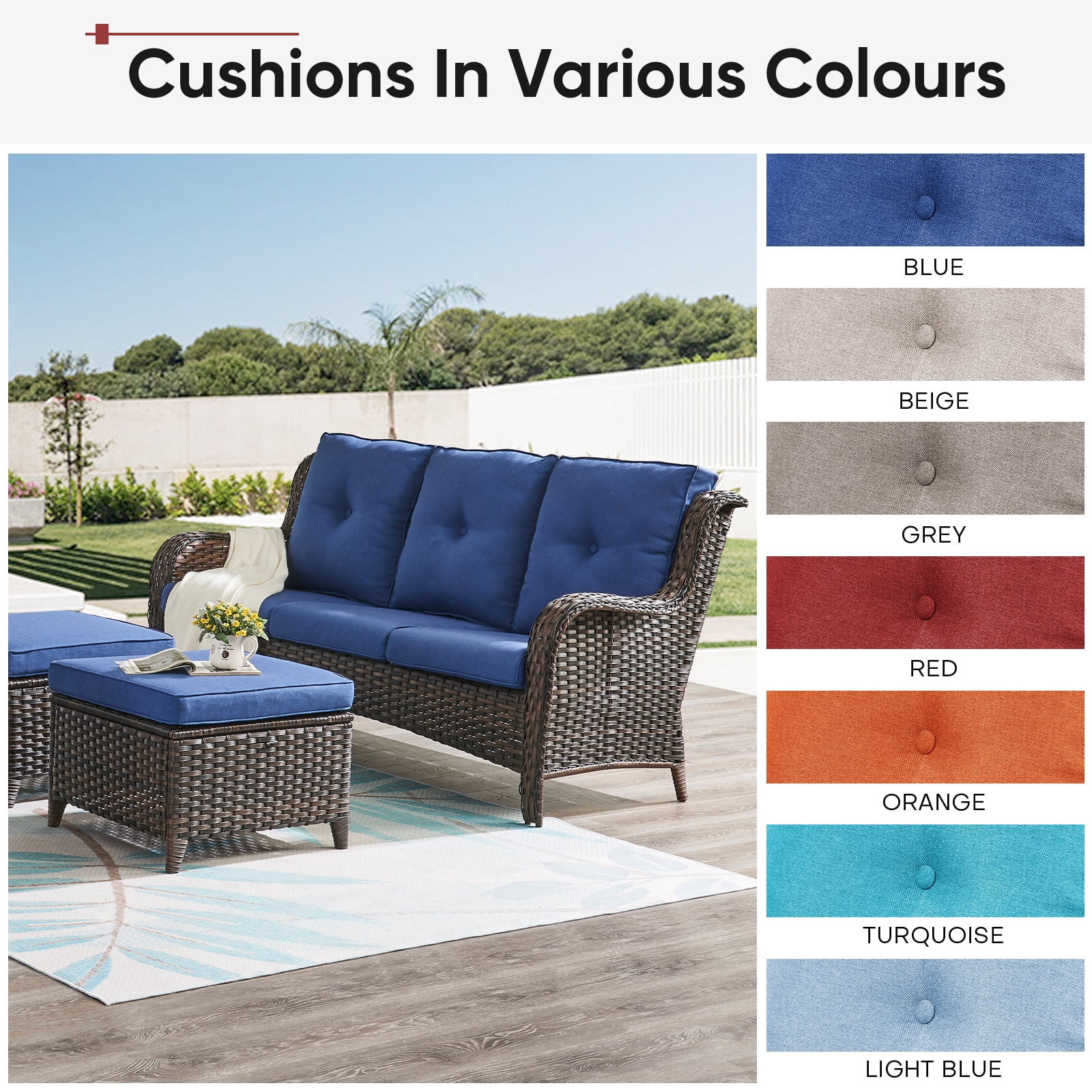 POCASSY Patio Furniture Cushions Set of 4, 22.5"*22.5" Outdoor Cushion for Patio Furniture, Water Resistant, Fade Resistant, Deep Seat and High Back Cushion for Chair, Sofa, and Couch, Blue