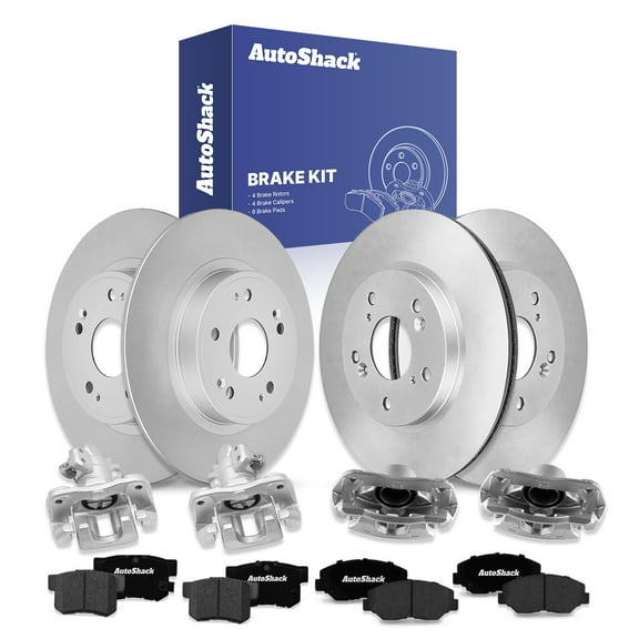 AutoShack Front Vented & Rear Solid Brake Rotors   Ceramic Pads   Calipers 16-PC Brake Kit Replacement for 2015 Honda Civic