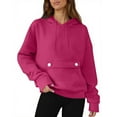 thumbnail image 6 of Dazajoo Womens Hooded Sweatshirt with Flap Button Pocket Fall Winter Drawstring Pullover Tops Long Sleeve Lightweight Athletic Hoodies,Hot Pink,XXL, 6 of 9