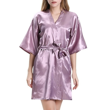 

Womens Cardigan Women Nightgown Satin Solid Color Bandage Nightgown Cardigan Bathrobe Home Nightgown Purple XXL