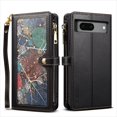 thumbnail image 7 of TECH CIRCLE Zipper Wallet Case for Google Pixel 8, Special Leaf Pattern with Card Holders Zipper Pocket Kickstand Detachable Shoulder Strap Handstrap Shockproof Case for Google Pixel 8 2023,Black, 7 of 7