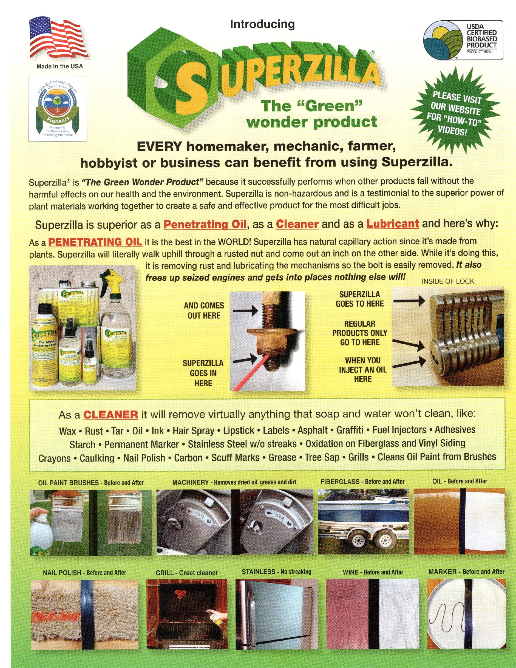 Superzilla - Powerful All-Purpose Cleaner and Lubricator  The Green  Wonder Product  1.9oz Spray Bottle