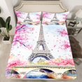 thumbnail image 2 of Manfei Paris Eiffel Tower Twin Sheet Sets for Teen, Pink Cherry Blossoms Twin Fitted Sheet, Chic Watercolor Flat Sheet, Breathable Home Decor, 3-Piece, 2 of 7