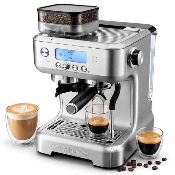 CASABREWS 5700Pro 20 Bar Espresso Machine with Grinder,Barista Semi-Automatic Coffee Machine for Latte & Cappuccino with LCD Display and Milk Frother Steam Wand,Stainless Steel Coffee Maker,