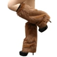 thumbnail image 2 of harmtty Winter socks 1 Pair Women Imitation Fox Fur Leg Warmers Solid Color Elastic Furry Boot Covers Knee-length Long Socks Fashion Accessories Brown, 2 of 8