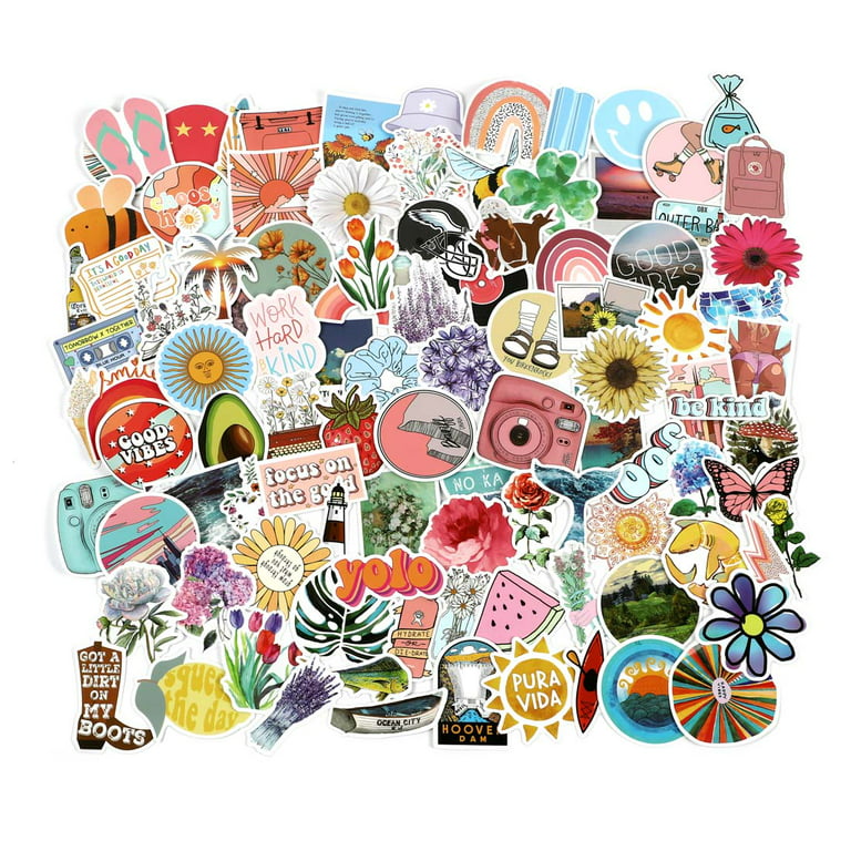 200pcs Cute Trendy Stickers for Water Bottle Laptop, Waterproof Vinyl Aesthetic Stickers Pack for Helmet Guitar Computer Scooter Decals, Stickers