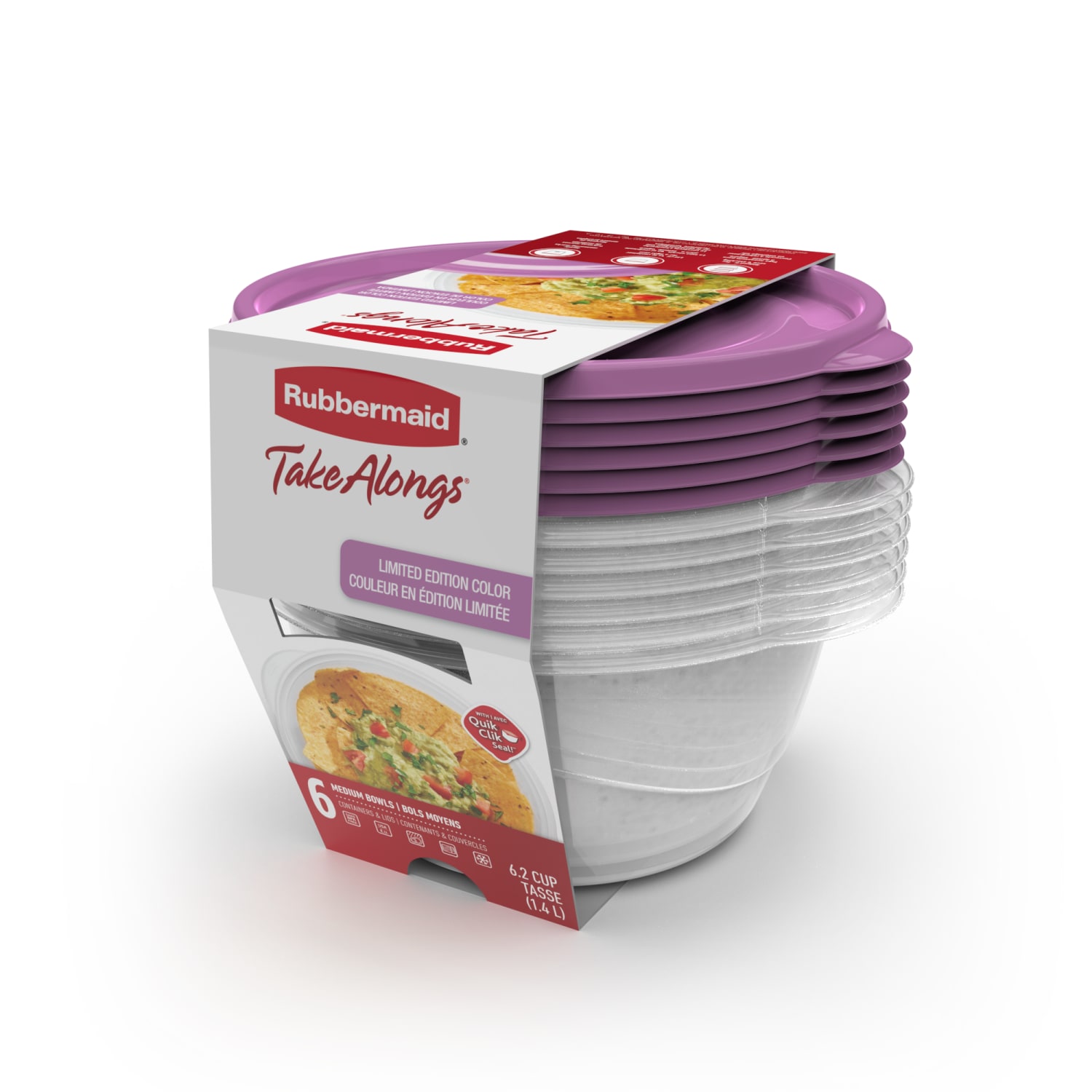 Rubbermaid TakeAlongs 1.4-Litre (6.2 Cup) Round Food Storage Containers, Special-Edition Orchid Purple, 6 Pack