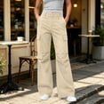thumbnail image 3 of cocolona Womens Casual Flare Cargo Pants Solid Color Elastic Waist Wide Leg Travel Pants with Pockets, 3 of 5