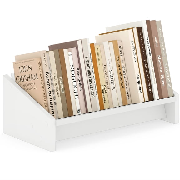 Gymax Wooden Tilting Bookcase: Space-Saving Desktop Shelf for Magazines & Cookbooks