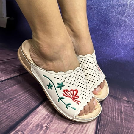 

Aufmer Shoes Women Sandals Clearance Ladies Casual Thick Sole Hollowed Out Comfortable Slippers Embroidered Sandals