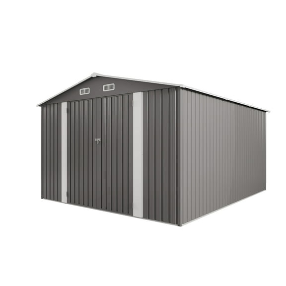 10x12FT Outdoor Storage Shed, Large Metal, Waterproof, Double Door & Window