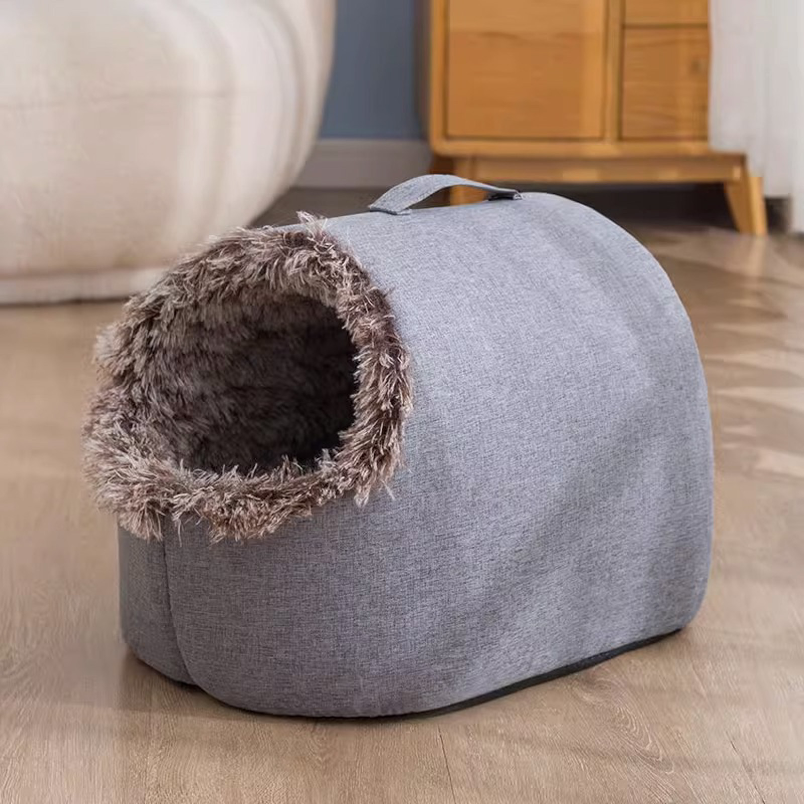 Pet Bed Warm Hooded Cat Bed Self-Warming Calming Nest for Small Cats Indoor, Washable Plush Cove with Removable Cushion for Pets Under 20lbs
