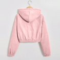 thumbnail image 4 of Women'S Fashion Cropped Shacket Drawstring Hooded Zip Up Corduroy Jackets Casual Plaid Long Sleeve Short Jackets Coat, 4 of 7