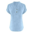 thumbnail image 3 of Womens Shirts Tops Solid Color V-Neck Button Loose Short Sleeved Womens Athletic Tops, 3 of 4