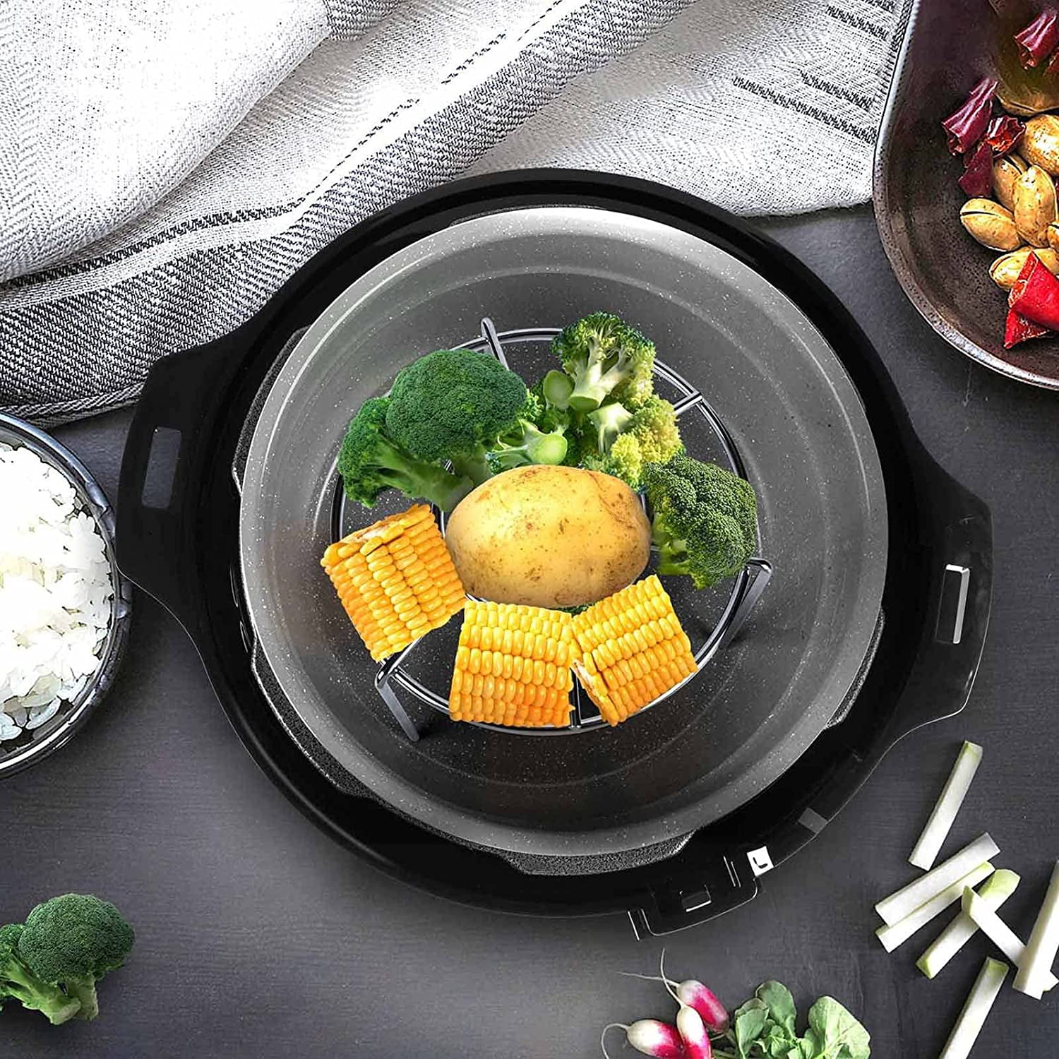ABPETE Steam Rack, 2-4/5" and 2" Tall Trivet for Instant Pot 3 Qt and 6 Qt, Heavy Duty 18/8 Stainless Steel Steamer Rack Fit Pressure Cooker (6.3" Round - 2Pcs)