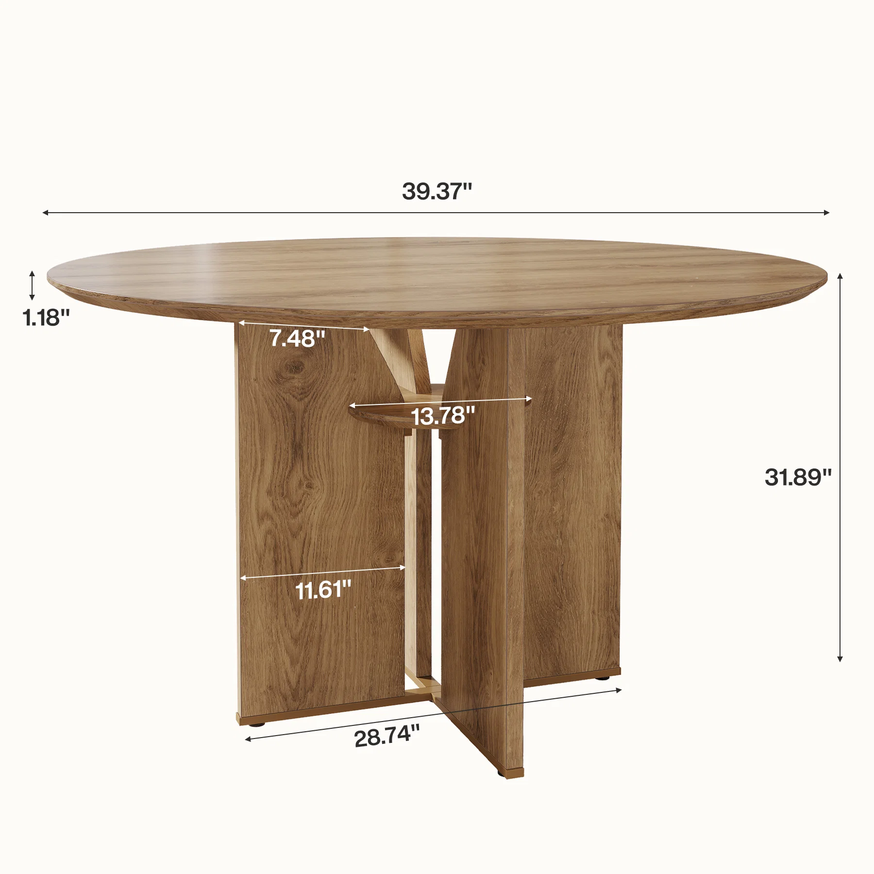 Hommoo 39.37 Inch Round Dining Table with Lower Storage Shelf, Modern Farmhouse Wood-Look Kitchen Table for 2-4 People, Natural