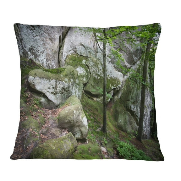 Designart Deep Moss Forest with Rocks - Landscape Printed Throw Pillow - 12x20